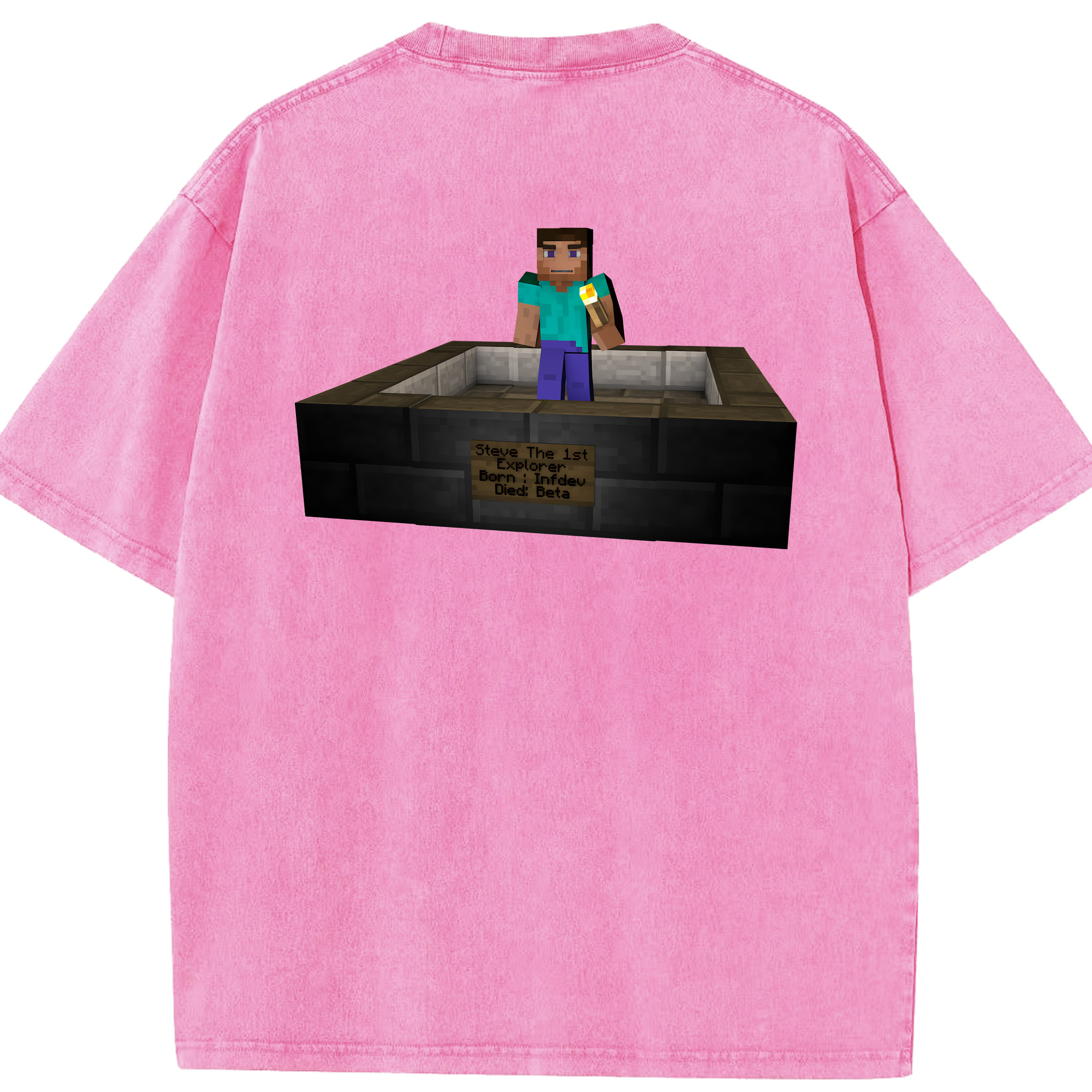 （画像用） マインクラフト ブロックの世界 Minecraft MC Block world 綿100% ヴィンテージ風 半袖Tシャツ（背面プリント）